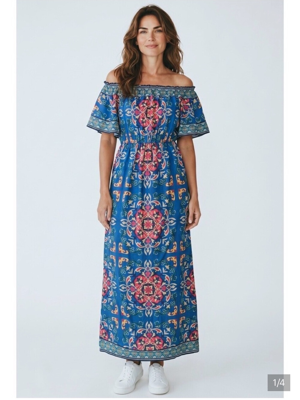 Flying Tomato Blue off the Shoulder Floral Maxi Dress